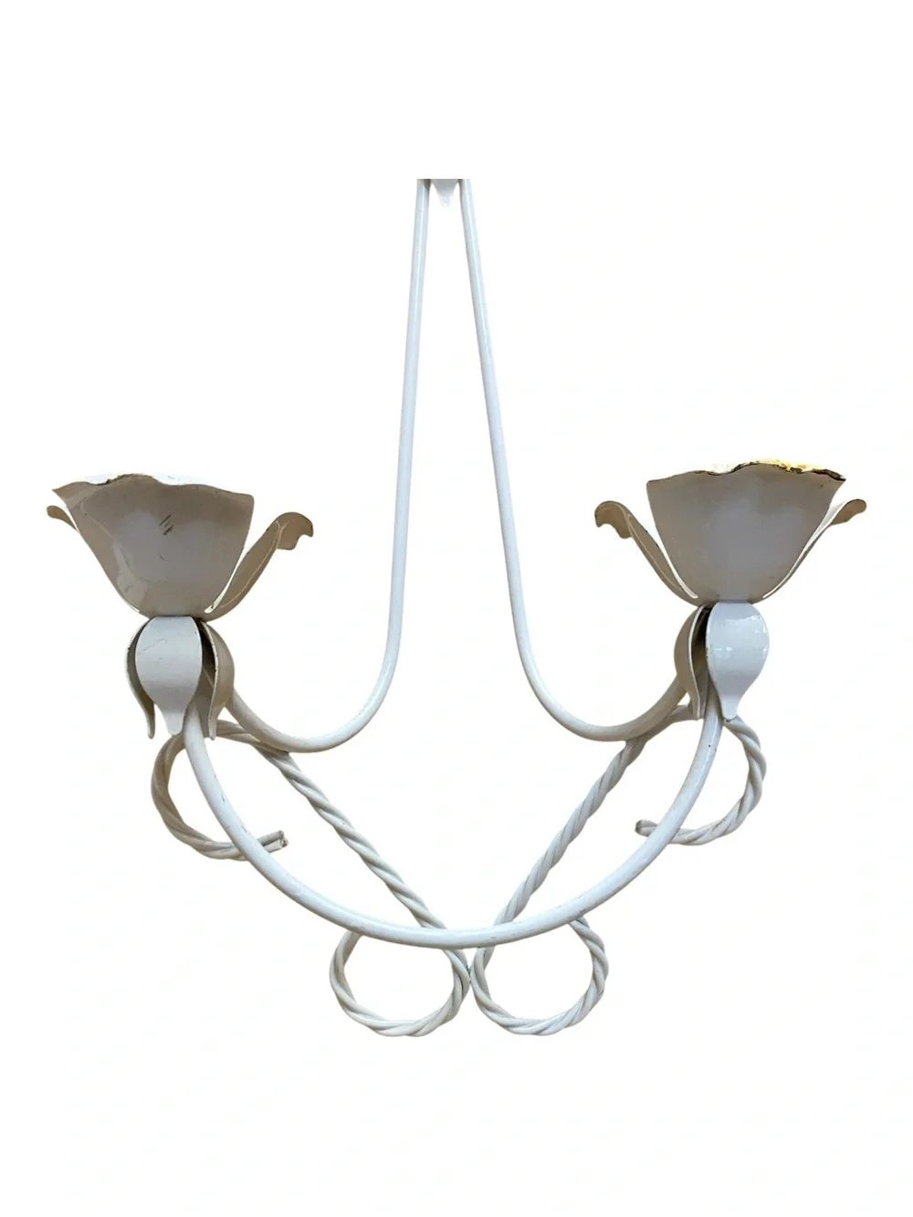 Vintage MCM White Metal Double Tapered Candle Holder Wall Hanging Retro Home